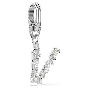 Symbolica charm, V, White, Rhodium plated - Swarovski, 5707285