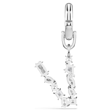 Symbolica charm, V, White, Rhodium plated - Swarovski, 5707285