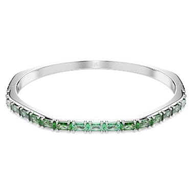 Matrix bangle, Baguette cut, Green, Rhodium plated | Swarovski