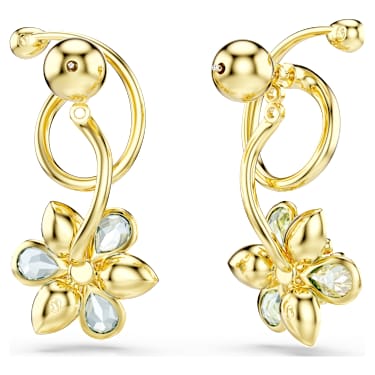 Idyllia Drop-Ohrhänger, Asymmetrisches Design, Verschiedene Schliffe, Blume, Mehrfarbig, Goldlegierungsschicht - Swarovski, 5709025