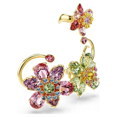 Idyllia 이어링 커프, 세트(3), 비대칭 디자인, 믹스 컷, 꽃, 멀티컬러, 골드 톤 플래팅 - Swarovski, 5709026