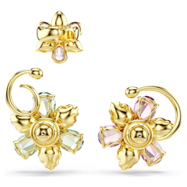 Idyllia 이어링 커프, 세트(3), 비대칭 디자인, 믹스 컷, 꽃, 멀티컬러, 골드 톤 플래팅 - Swarovski, 5709026