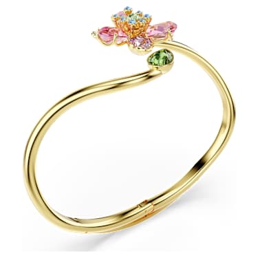 Idyllia bangle, Mixed cuts, Flower, Multicolored, Gold-tone plated - Swarovski, 5709028