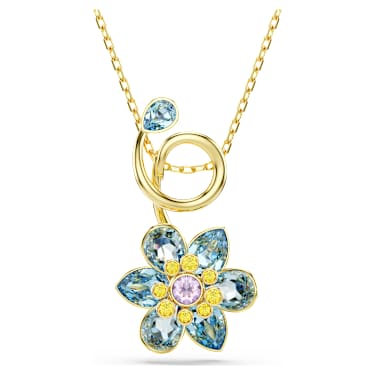 Přívěsek Idyllia, Různé výbrusy, Květina, Modrá, Pokoveno ve zlatém odstínu - Swarovski, 5709029