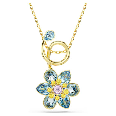Idyllia pendant, Mixed cuts, Flower, Blue, Gold-tone plated - Swarovski, 5709029