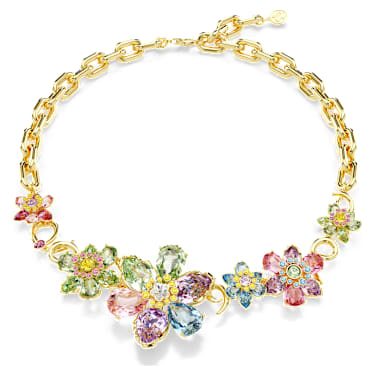 Idyllia necklace, Mixed cuts, Flower, Multicoloured, Gold-tone plated - Swarovski, 5709030
