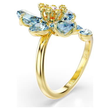 Bague ouverte Idyllia, Tailles variées, Fleur, Bleue, Placage de ton or - Swarovski, 5709031