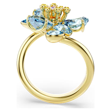 Bague ouverte Idyllia, Tailles variées, Fleur, Bleue, Placage de ton or - Swarovski, 5709031