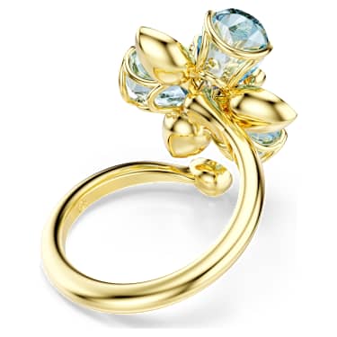 Bague ouverte Idyllia, Tailles variées, Fleur, Bleue, Placage de ton or - Swarovski, 5709031