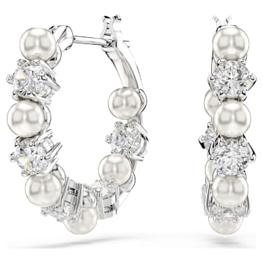 Matrix 드롭 이어링, 크리스털 펄, 라운드 컷, 화이트, 로듐 플래팅 - Swarovski, 5709256