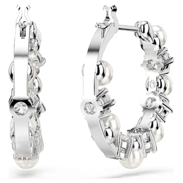 Matrix drop earrings, Crystal pearl, Round cut, White, Rhodium plated Matrix drop earrings, Crystal pearl, Round cut, White, Rhodium plated