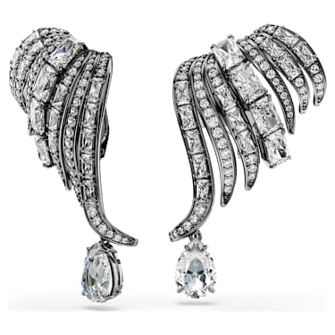 The Vienna Collection 扣式耳環, 羽毛, 白色, 鍍黑鉻色 - Swarovski, 5709265