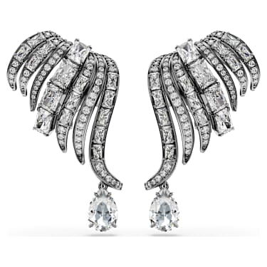 The Vienna Collection 扣式耳環, 羽毛, 白色, 鍍黑鉻色 - Swarovski, 5709265