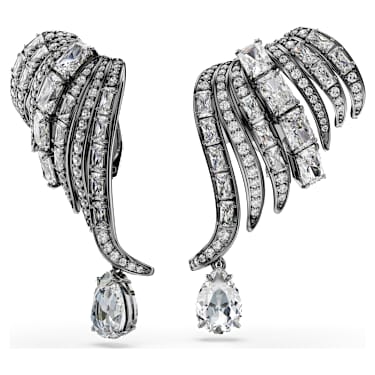 The Vienna Collection 扣式耳環, 羽毛, 白色, 鍍黑鉻色 - Swarovski, 5709265