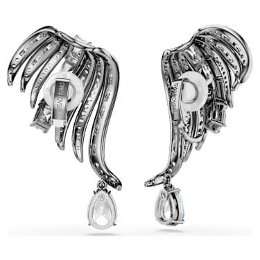 The Vienna Collection 扣式耳環, 羽毛, 白色, 鍍黑鉻色 - Swarovski, 5709265