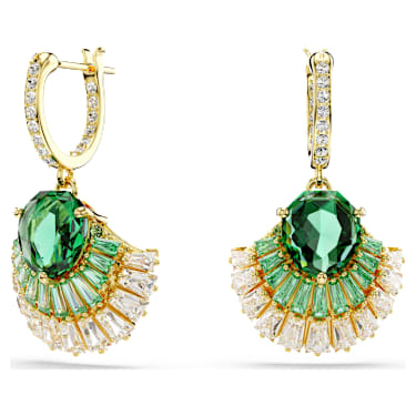 Idyllia drop earrings, Mixed cuts, Shell, Green, Gold-tone plated - Swarovski, 5709378