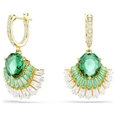 Orecchini pendenti Idyllia, Taglio misto, Conchiglia, Verdi, Placcato color oro - Swarovski, 5709378