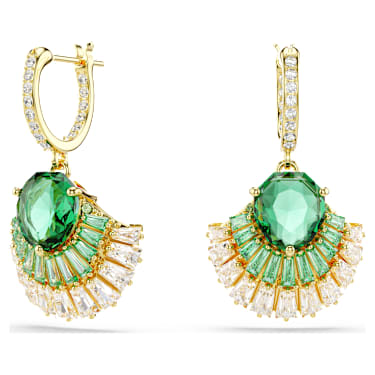 Idyllia drop earrings, Mixed cuts, Shell, Green, Gold-tone plated - Swarovski, 5709378