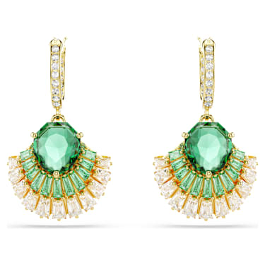 Idyllia drop earrings, Mixed cuts, Shell, Green, Gold-tone plated - Swarovski, 5709378