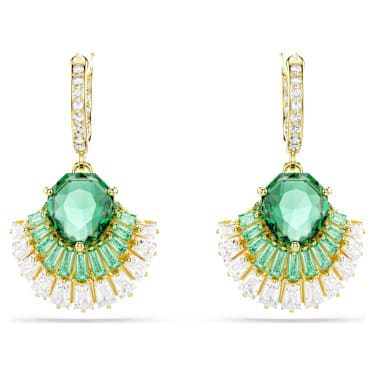 Orecchini pendenti Idyllia, Taglio misto, Conchiglia, Verdi, Placcato color oro - Swarovski, 5709378