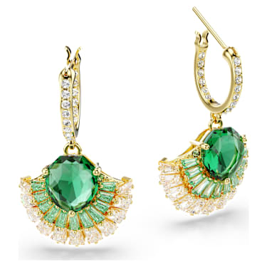 Idyllia drop earrings, Mixed cuts, Shell, Green, Gold-tone plated - Swarovski, 5709378