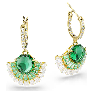 Orecchini pendenti Idyllia, Taglio misto, Conchiglia, Verdi, Placcato color oro - Swarovski, 5709378