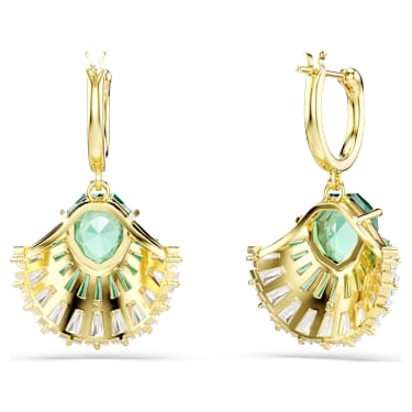 Orecchini pendenti Idyllia, Taglio misto, Conchiglia, Verdi, Placcato color oro - Swarovski, 5709378