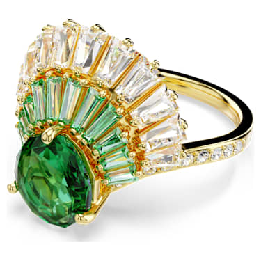Idyllia ring, Mixed cuts, Shell, Green, Gold-tone plated - Swarovski, 5709380