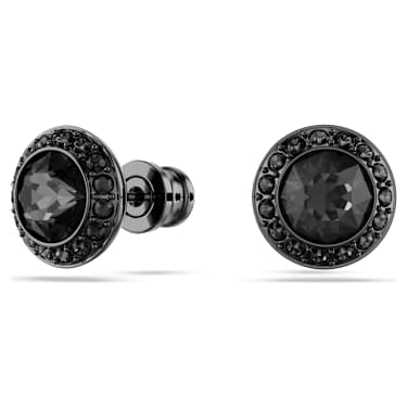 Una Angelic stud earrings, Round cut, Black, Ruthenium plated - Swarovski, 5709413
