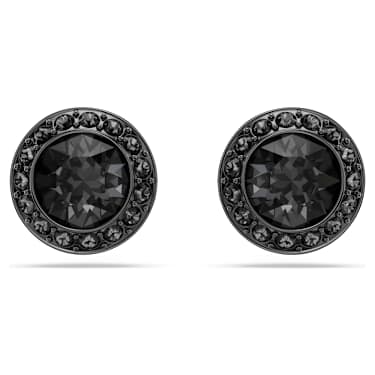 Una Angelic stud earrings, Round cut, Black, Ruthenium plated - Swarovski, 5709413