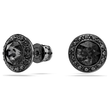 Una Angelic stud earrings, Round cut, Black, Ruthenium plated - Swarovski, 5709413