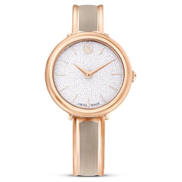 Montre Crystalline Bangle, Fabriqué en Suisse, Bracelet en métal, Beige, Finition or rose - Swarovski, 5709814