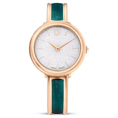 Orologio Crystalline Bangle, Fabbricato in Svizzera, Bracciale di metallo, Verde, Finitura in tono oro rosa - Swarovski, 5709816