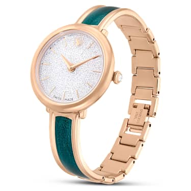 Reloj Crystalline Bangle, Fabricado en Suiza, Brazalete de metal, Verde, Acabado tono oro rosa - Swarovski, 5709816