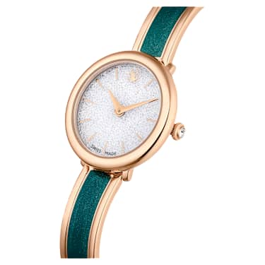 Reloj Crystalline Bangle, Fabricado en Suiza, Brazalete de metal, Verde, Acabado tono oro rosa - Swarovski, 5709816