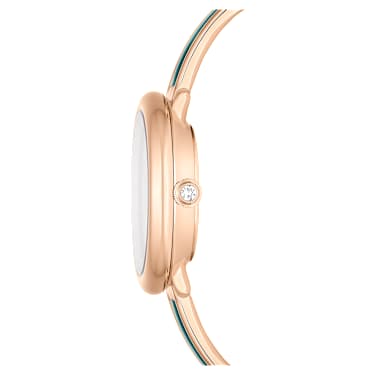 Reloj Crystalline Bangle, Fabricado en Suiza, Brazalete de metal, Verde, Acabado tono oro rosa - Swarovski, 5709816