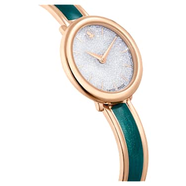 Reloj Crystalline Bangle, Fabricado en Suiza, Brazalete de metal, Verde, Acabado tono oro rosa - Swarovski, 5709816