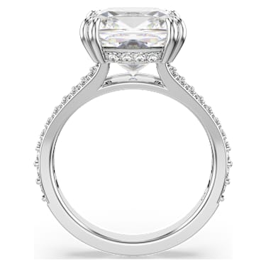 Stilla cocktail ring, Square cut, Pavé, White, Rhodium plated