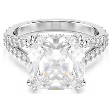 Pierścionek koktajlowy Stilla, Szlif kwadratowy, Oprawa brukowa, Biały, Powłoka z rodu - Swarovski, 5709902