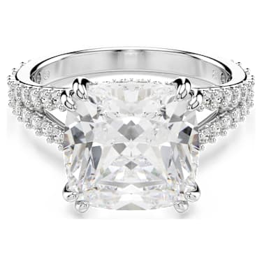 Stilla ring, Square cut, White, Silver-tone finish - Swarovski, 5709904