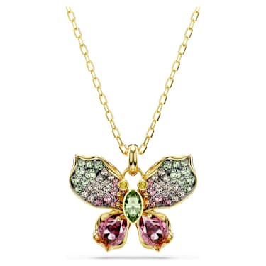 Idyllia pendant, Mixed cuts, Pavé, Butterfly, Multicolored, Gold