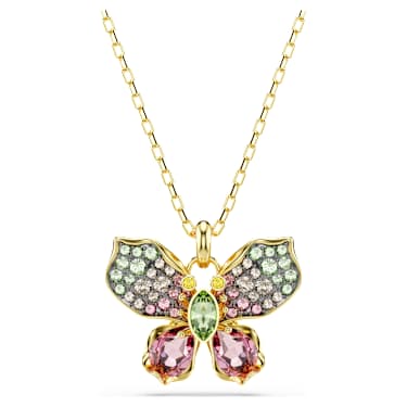 Idyllia pendant, Mixed cuts, Pavé, Butterfly, Multicoloured, Gold