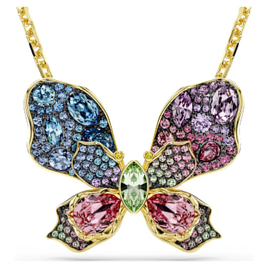 Idyllia pendant and brooch, Mixed cuts, Pavé, Butterfly, Multicoloured, 18K gold finish - Swarovski, 5709951