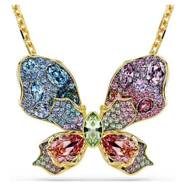 Obesek in broška Idyllia, Mešani rezi, Pavé, Metulj, Večbarvna, PVD zlatega odtenka - Swarovski, 5709951