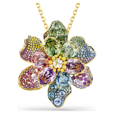 Pendentif et broche Idyllia, Tailles variées, Pavé, Fleur, Multicolores, Placage de ton or - Swarovski, 5709952