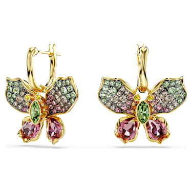 Idyllia Drop-Ohrhänger, Verschiedene Schliffe, Pavé, Schmetterling, Mehrfarbig, Goldlegierungsschicht - Swarovski, 5709953