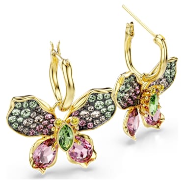 Brincos compridos Idyllia, Combinação de lapidações, Pavé, Borboleta, Multicor, Acabamento em ouro de 18 quilates - Swarovski, 5709953