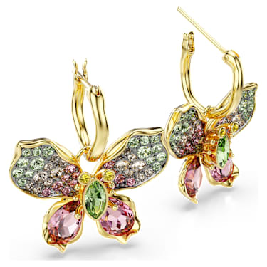 Idyllia Drop-Ohrhänger, Verschiedene Schliffe, Pavé, Schmetterling, Mehrfarbig, Goldlegierungsschicht - Swarovski, 5709953