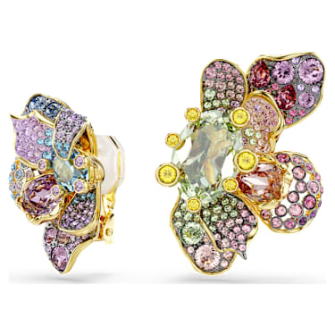 Idyllia Ohrclips, Asymmetrisches Design, Verschiedene Schliffe, Pavé, Blume, Mehrfarbig, Goldlegierungsschicht - Swarovski, 5709957
