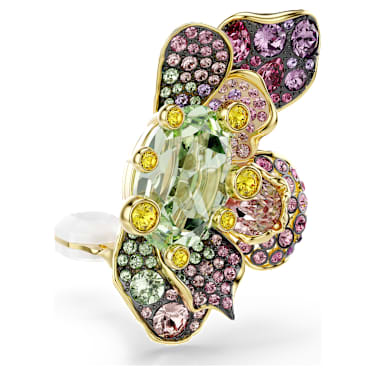 Klipsy Idyllia, Wzór asymetryczny, Szlify różnorodne, Oprawa brukowa, Kwiat, Różnokolorowe, Wykończenie z 18-karatowego złota - Swarovski, 5709957